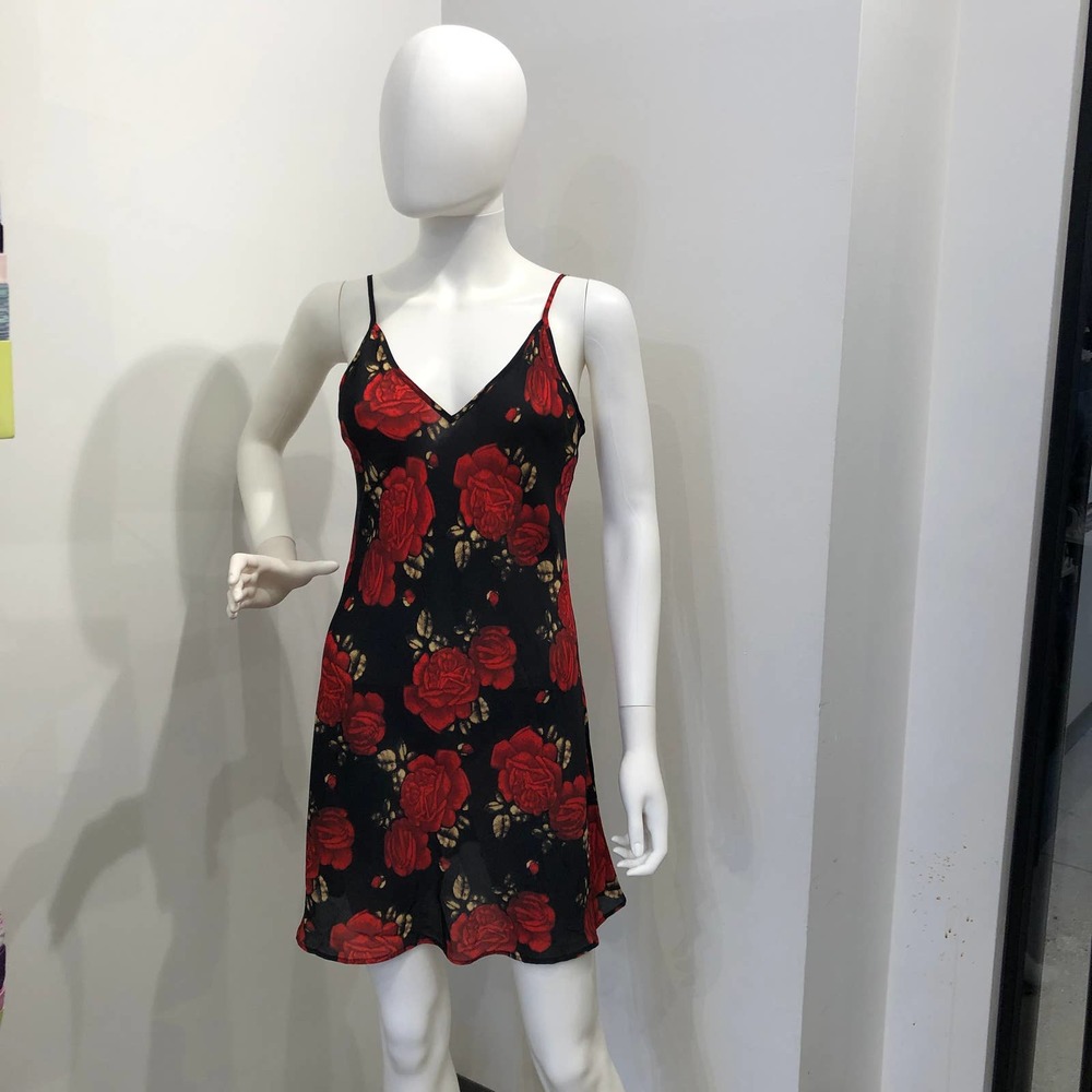 The Kooples - Black Silk Floral Heart Bias Cut Slip Dress - Sz 2